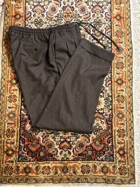 Rubinacci Napoli Pleated Brown Flannel Wool Trousers Drawstring 36x30 56IT